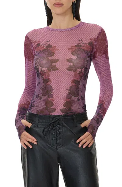 Afrm Kaylee Floral Mesh Top In Purple