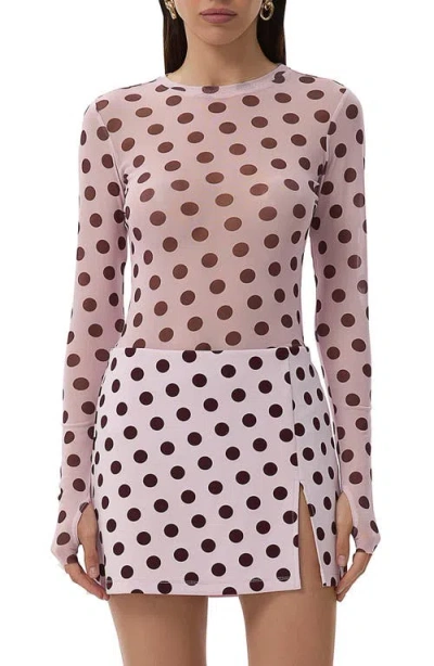 Afrm Kaylee Long Sleeve Mesh Top In Rose Dot