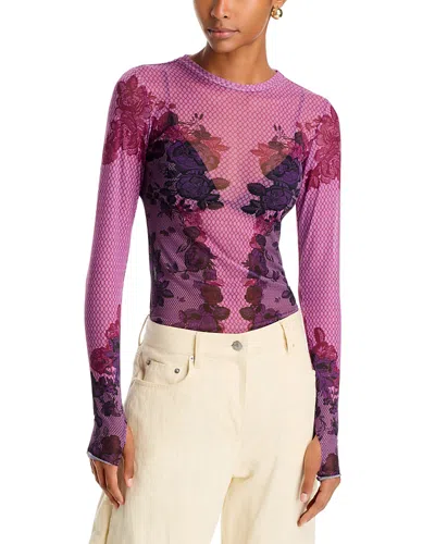 Afrm Kaylee Mesh Crew Neck Long Sleeve Top In Purple