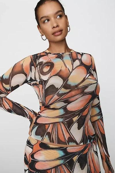 Afrm Kaylee Long-sleeve Mesh Top In Multi