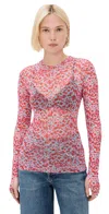 Afrm Kaylee Mesh Crewneck Top Red Ditsy In Red Ditsy
