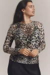 Afrm Kaylee Mesh Long-sleeve Top In Animal Print