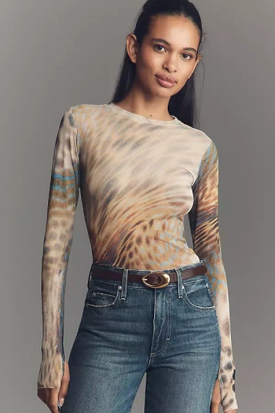 Afrm Kaylee Mesh Long-sleeve Top In Brown