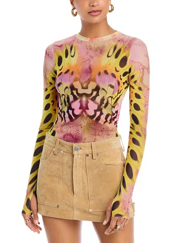 Afrm Kaylee Mesh Long Sleeve Top In Multi