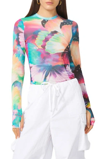 Afrm Kaylee Print Mesh Top In Abstract Butterfly