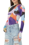 Afrm Kaylee Print Mesh Top In Abstract Color Block