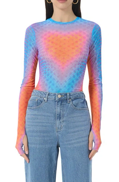 Afrm Kaylee Print Mesh Top In Cyber Heart