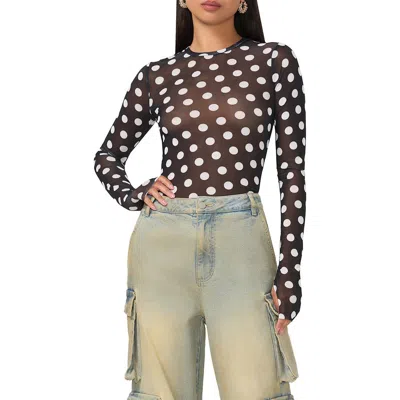 Afrm Kaylee Print Mesh Top In Diagonal Dot