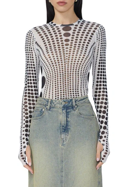 Afrm Kaylee Print Mesh Top In Illusion Dot