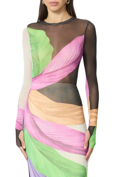 Afrm Kaylee Print Mesh Top In Multi