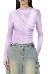Afrm Kaylee Print Mesh Top In Orchid Shine Drape