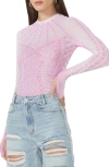 Afrm Kaylee Print Mesh Top In Pink Rope