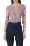 Afrm Kaylee Print Mesh Top In Sculpted Cable