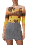 Afrm Kaylee Print Mesh Top In Sunrise Palms