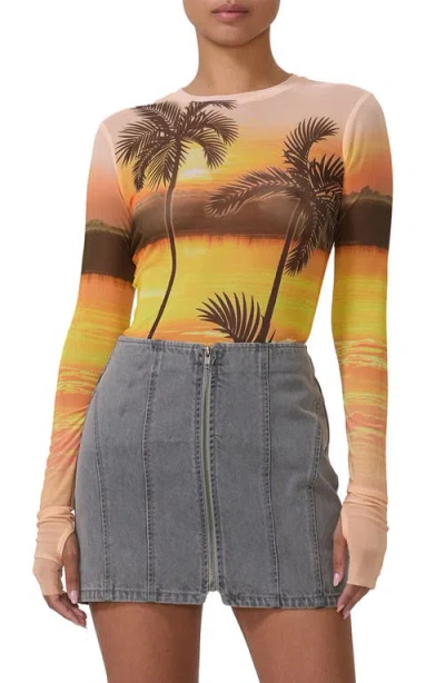 Afrm Kaylee Print Mesh Top In Sunrise Palms
