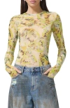 Afrm Kaylee Print Sheer Mesh Top In Lime Wing