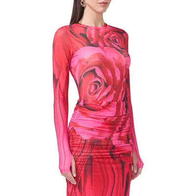 Afrm Kaylee Print Sheer Mesh Top In Organic Rose