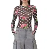 Afrm Kaylee Print Sheer Mesh Top In Rose Dot