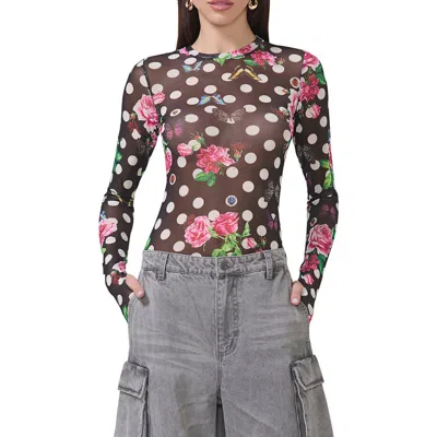 Afrm Kaylee Print Sheer Mesh Top In Rose Dot