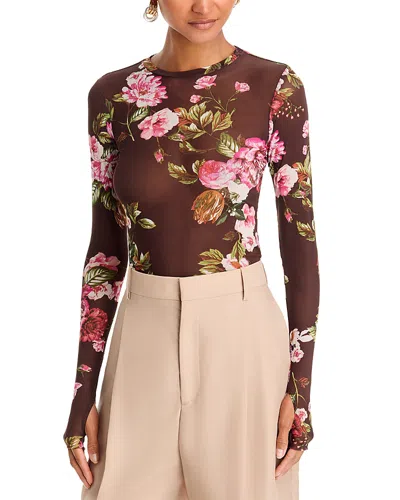 Afrm Kaylee Printed Lace Top In Brown