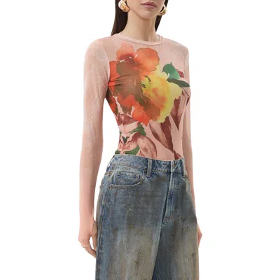Afrm Kaylee Printed Long Sleeve Mesh Top