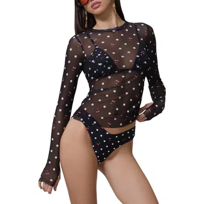 Afrm Kaylee Printed Long Sleeve Mesh Top In Multi