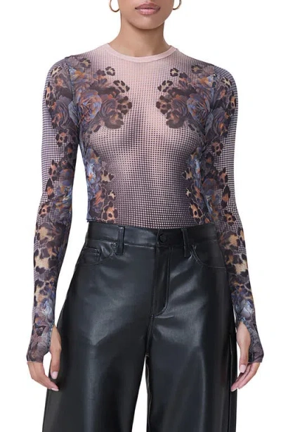 Afrm Kaylee Printed Mesh Top In Beige Leopard