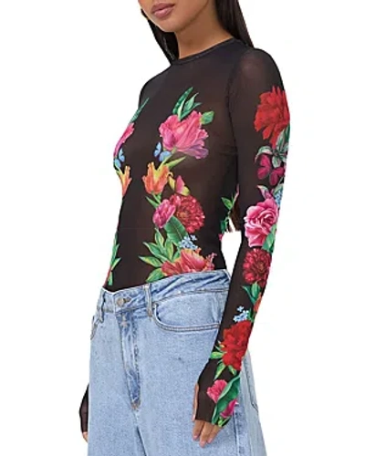 Afrm Kaylee Printed Mesh Top In Body Floral