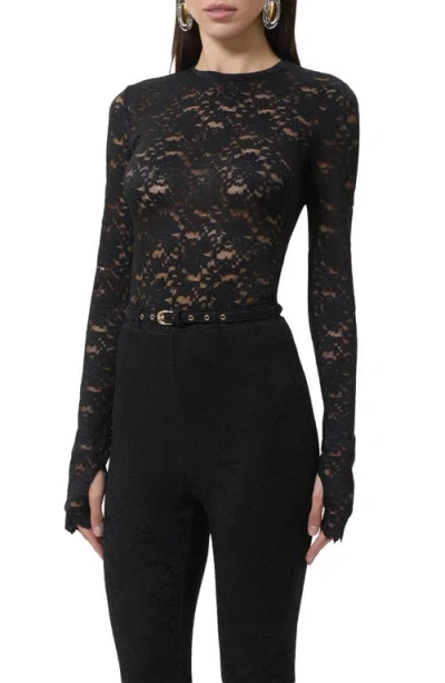 Afrm Kaylee Semisheer Floral Lace Top In Black