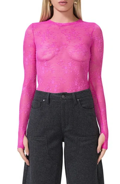 Afrm Kaylee Semisheer Floral Lace Top In Cosmo Pink
