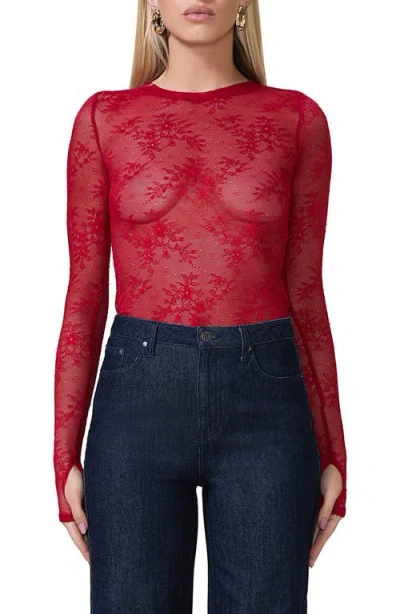 Afrm Kaylee Semisheer Floral Lace Top In Poppy Red