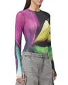 Afrm Kaylee Print Sheer Mesh Top In Black Lotus