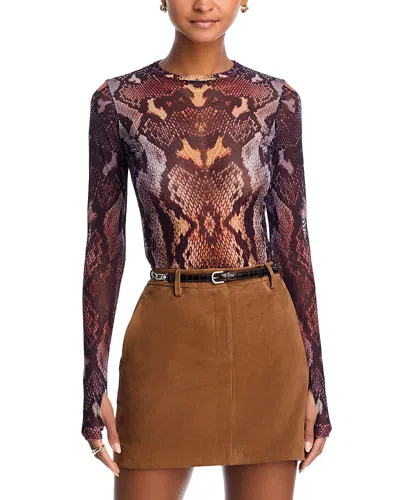 Afrm Kaylee Snakeskin Print Mesh Top In Multi