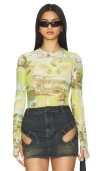 Afrm Kaylee Print Mesh Top In Green