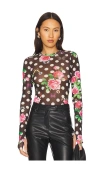 Afrm Kaylee Print Sheer Mesh Top In Rose Dot