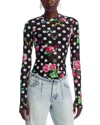 Afrm Kaylee Print Sheer Mesh Top In Rose Dot