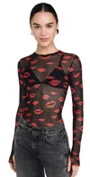 Afrm Kaylee Printed Mesh Top In Rouge Kiss