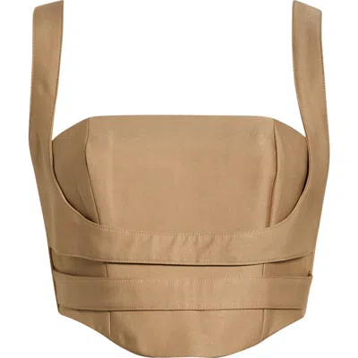 Afrm Kendra Layered Crop Bustier Top In Brown