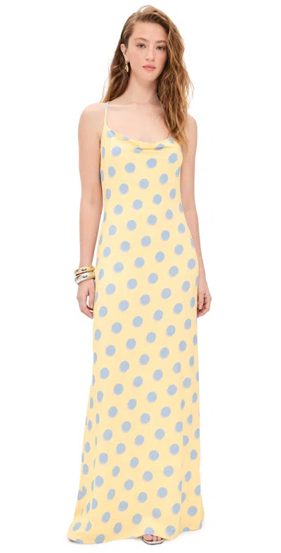 Afrm Kim Dress + Hair Wrap Set Butter Blue Dot In Yellow