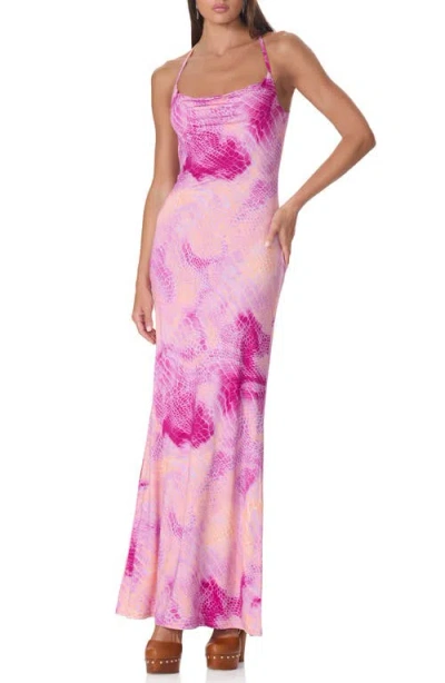 Afrm Kim Snakeskin Print Maxi Dress And Scarf Set In Pink