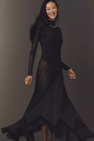 Afrm Kira Mock-neck Long-sleeve Maxi Dress In Black