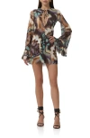 Afrm Kori Long-sleeve Mesh Ruffled Mini Dress In Blue