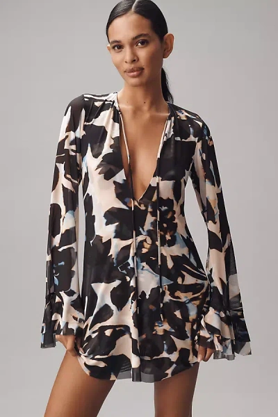 Afrm Kori Mesh Long-sleeve Mini Dress