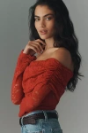 Afrm Lennox Off-shoulder Silken Lace Bodysuit In Red