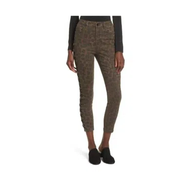 Afrm Leopard Print High Rise Side Lace Up Ankle Crop Skinny Jeans In Brown, Black In Multi