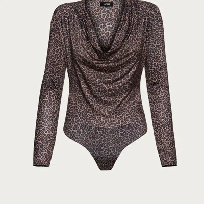 Afrm Levi Cowl Bodysuit In Vintage Leopard In Black