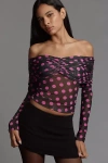 Afrm Lilith Off-the-shoulder Mesh Long-sleeve Top In Multicolor