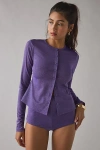 Afrm Linda Sparkle Jersey Knit Cropped Cardigan In Violet, Women's At Urban Outfitters In Purple
