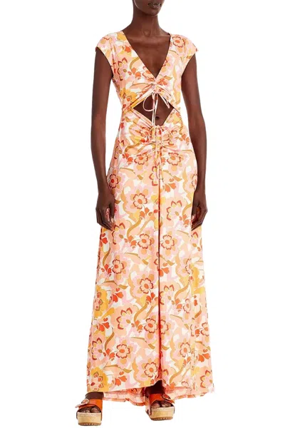 Afrm Lizette Cutout Slinky Knit Maxi Dress In Vintage Coral Floral In Multi