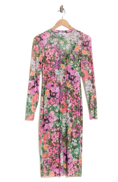 Afrm Loah Long Sleeve Mesh Midi Dress In Digital Floral